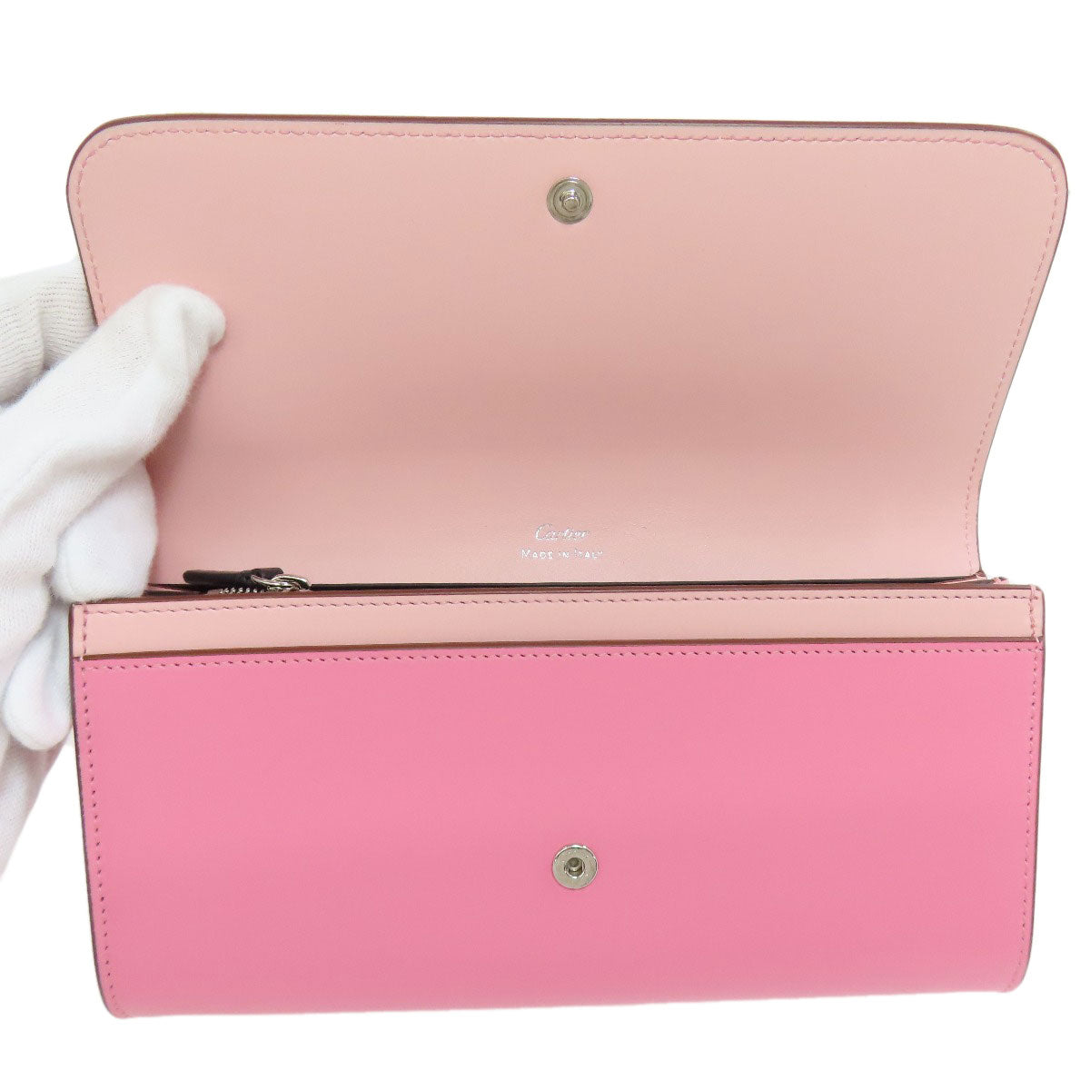 Cartier Long Wallet Purse Leather Pink Double C Women