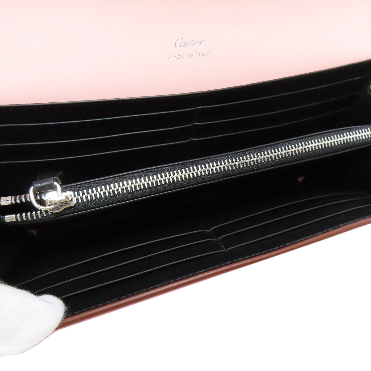 Cartier Long Wallet Purse Leather Pink Double C Women