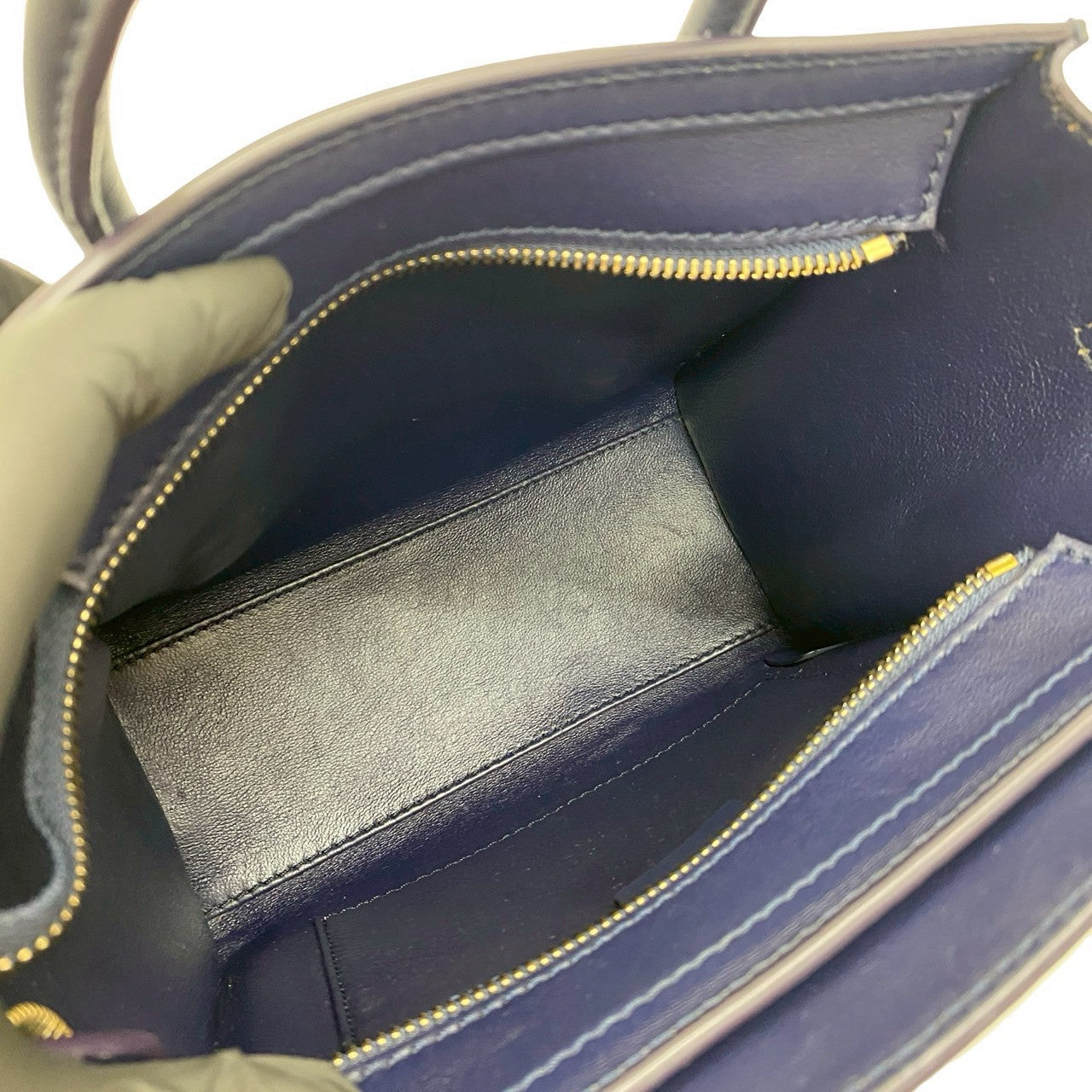 Celine Shoulder Bag Leather Navy Luggage Nano Shopper