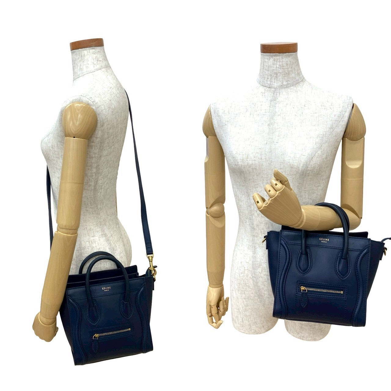 Celine Shoulder Bag Leather Navy Luggage Nano Shopper