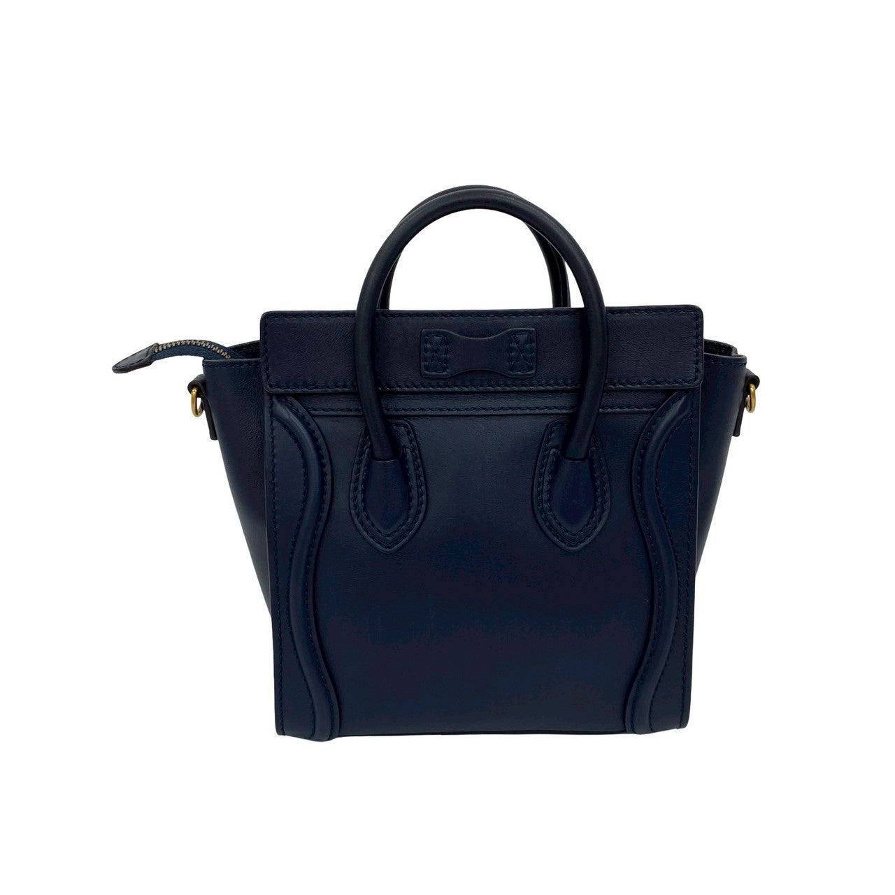 Celine Shoulder Bag Leather Navy Luggage Nano Shopper