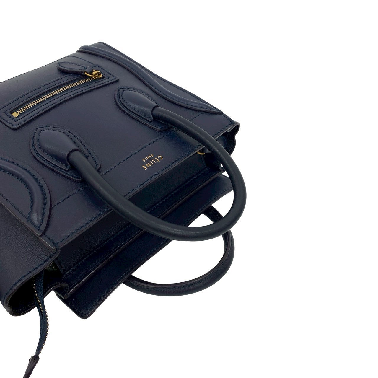 Celine Shoulder Bag Leather Navy Luggage Nano Shopper