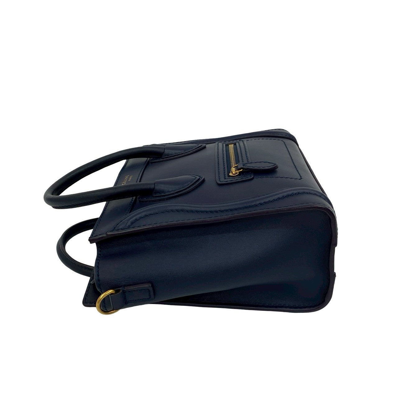 Celine Shoulder Bag Leather Navy Luggage Nano Shopper