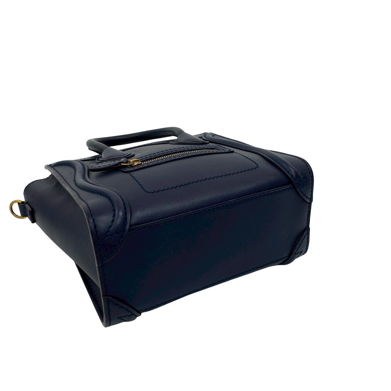 Celine Shoulder Bag Leather Navy Luggage Nano Shopper