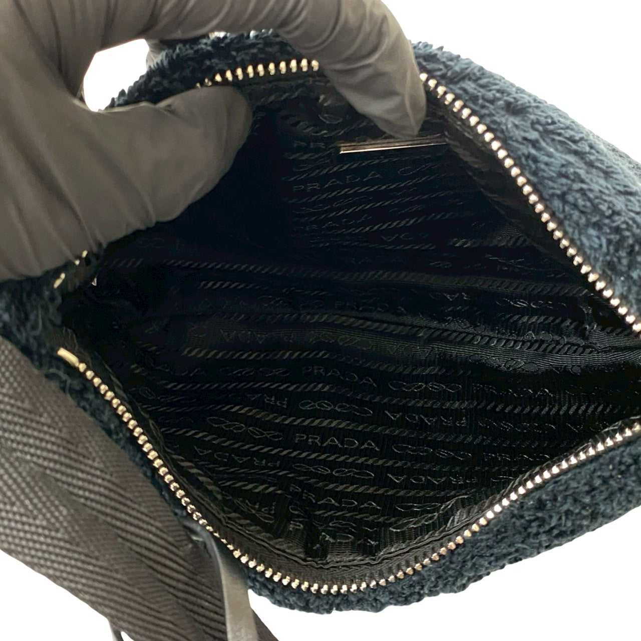 Prada Handbag Pile Black Re-Edition Terry Mini