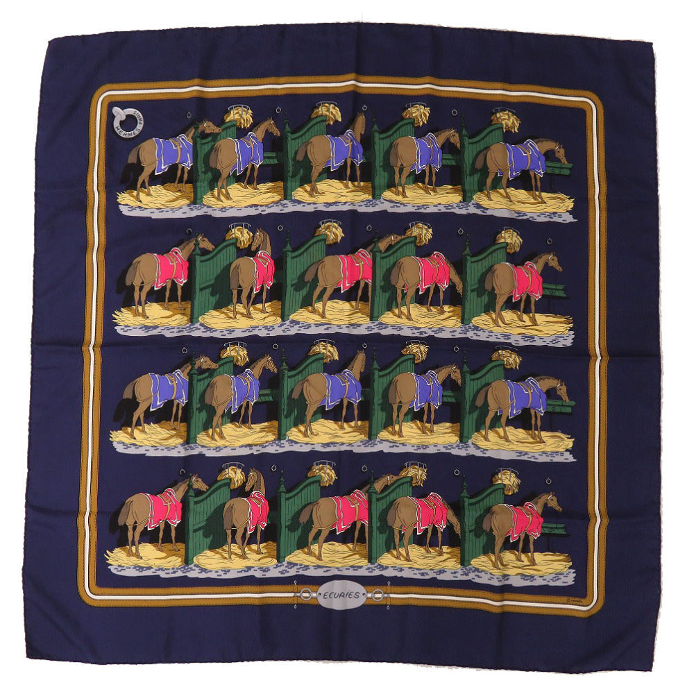 Hermes Scarf Silk Navy Carre90 Ecuries Stables Women