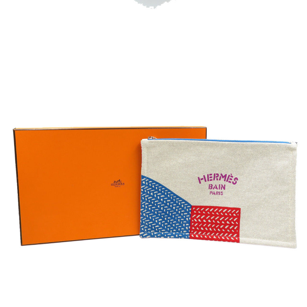 Hermes Pouch Cotton Beige Poisson Natte Women(Unisex)