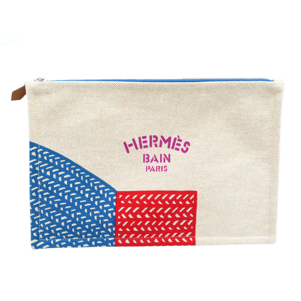 Hermes Pouch Cotton Beige Poisson Natte Women(Unisex)