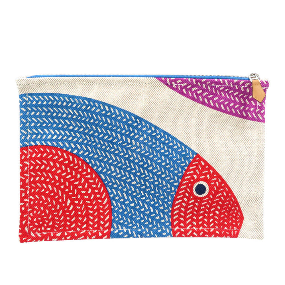 Hermes Pouch Cotton Beige Poisson Natte Women(Unisex)
