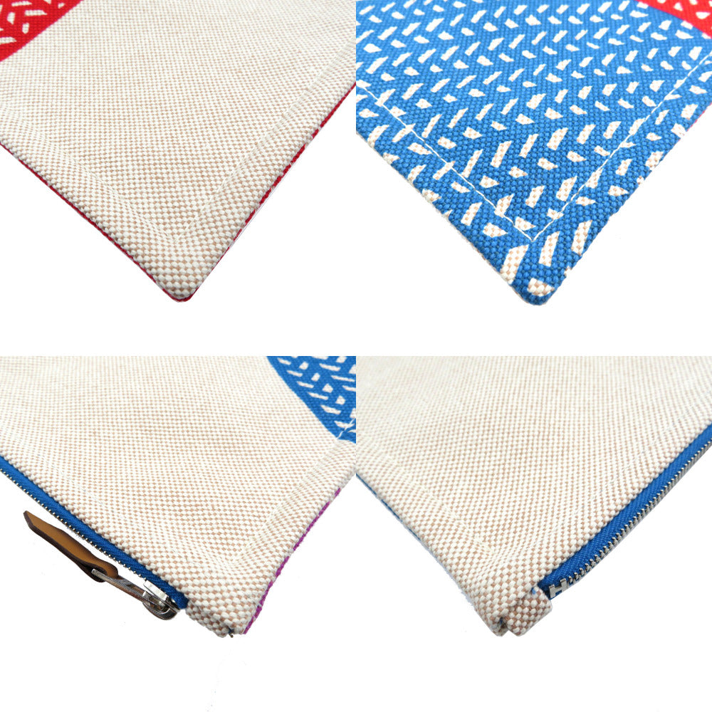 Hermes Pouch Cotton Beige Poisson Natte Women(Unisex)