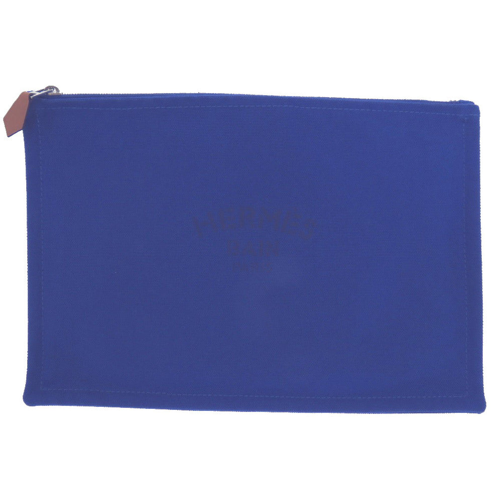 Hermes Pouch Cotton Canvas Blue Flat Pouch Mm Women