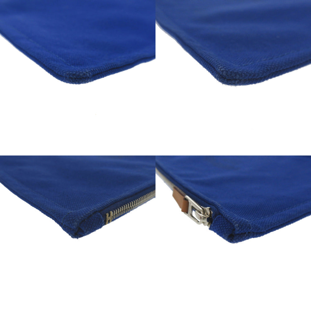 Hermes Pouch Cotton Canvas Blue Flat Pouch Mm Women