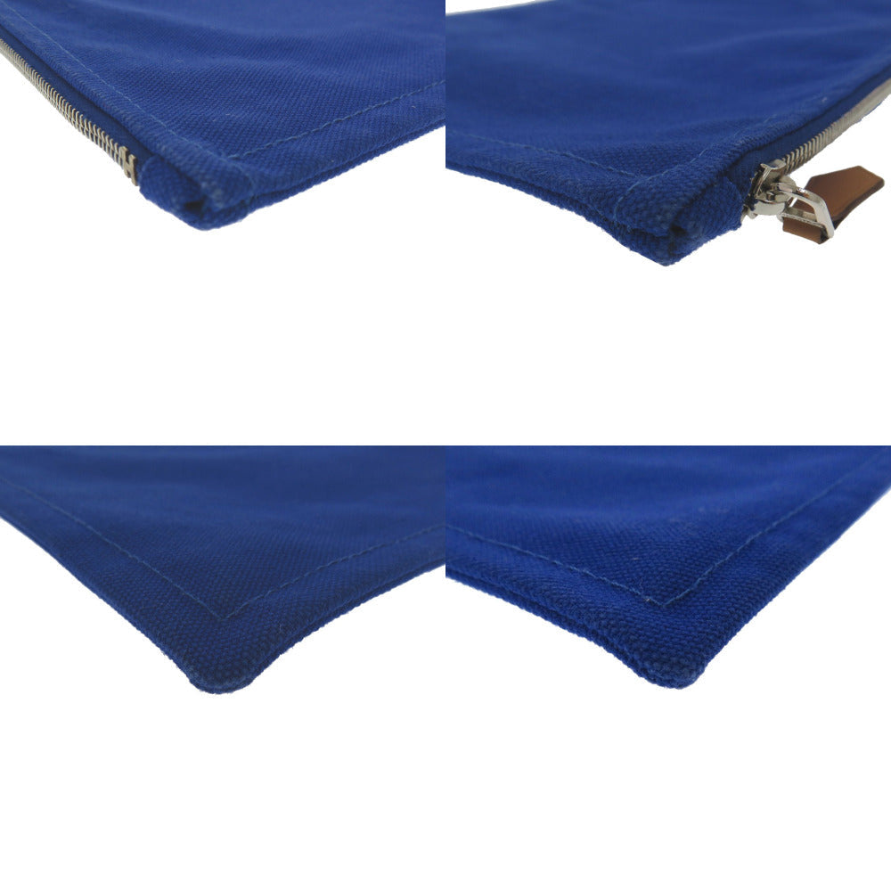 Hermes Pouch Cotton Canvas Blue Flat Pouch Mm Women
