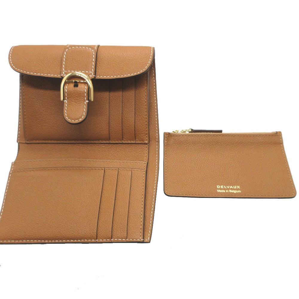 Delvaux Tri-Fold Wallet Ab0493Aauo Leather Brown Brillon Women Secondhand