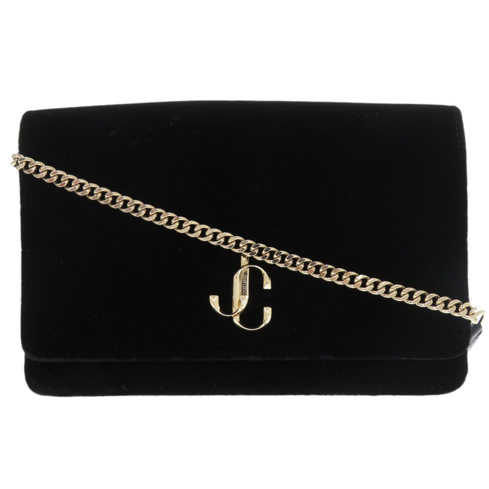 Jimmy Choo Long Wallet Purse Velor Black Chain Wallet Women
