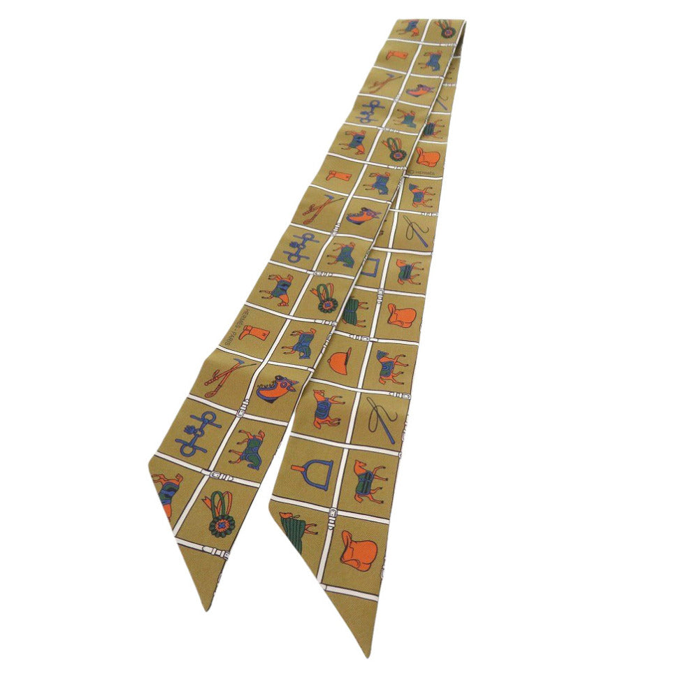 Hermes Scarf Silk Ocher Twilly Twilly Couvertures Et Tenues De Jour Mordore Women