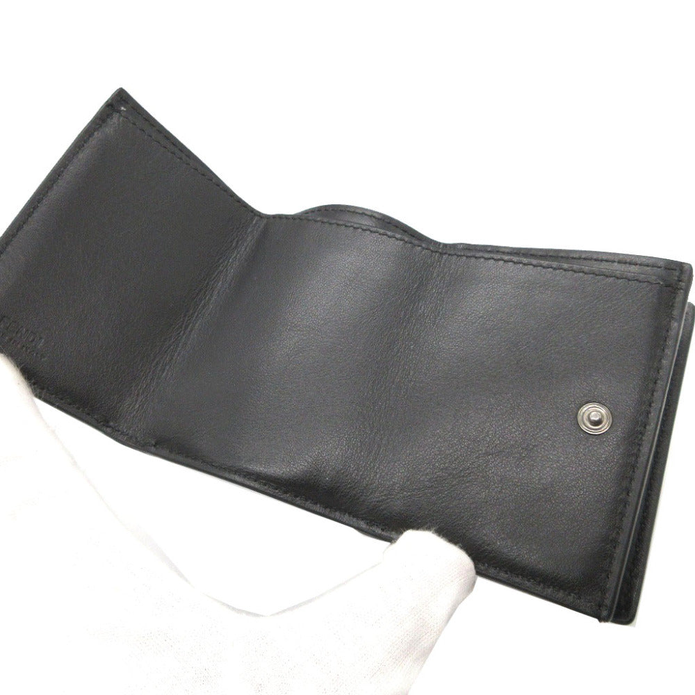 Fendi Tri-Fold Wallet 7M0280 Leather Black Compact Wallet Signature Logo Mens Secondhand