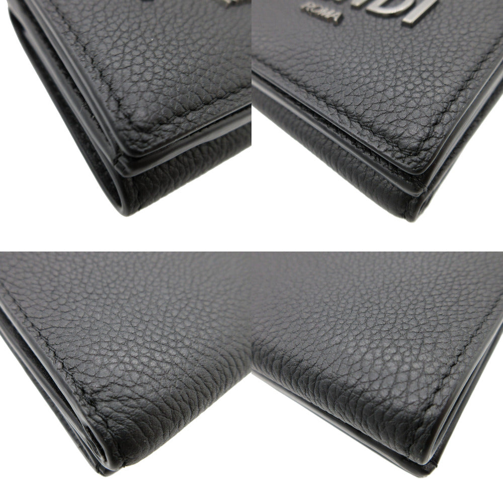 Fendi Tri-Fold Wallet 7M0280 Leather Black Compact Wallet Signature Logo Mens Secondhand