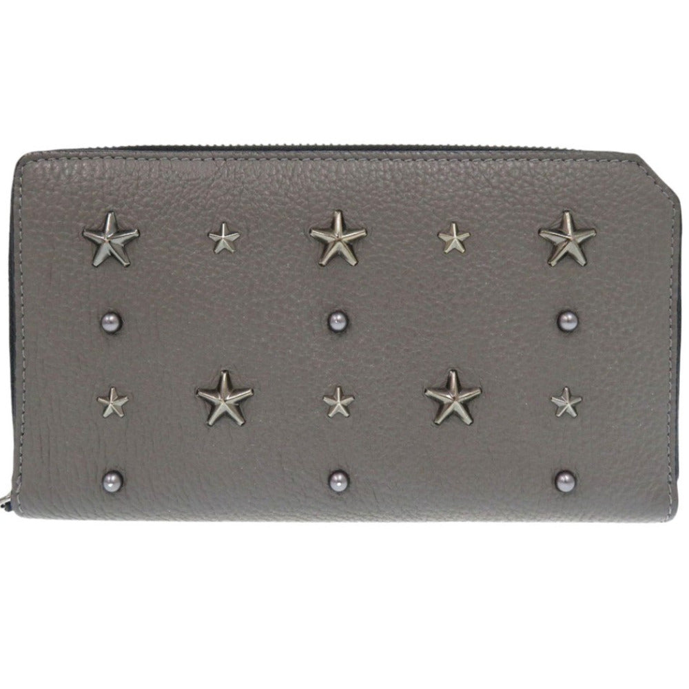 Jimmy Choo Long Wallet Purse Leather Gray Star Studs Women