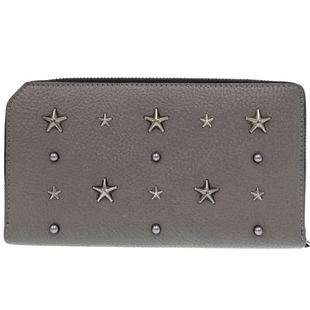 Jimmy Choo Long Wallet Purse Leather Gray Star Studs Women