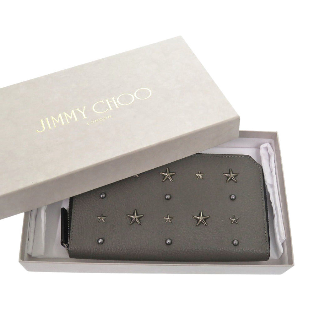 Jimmy Choo Long Wallet Purse Leather Gray Star Studs Women