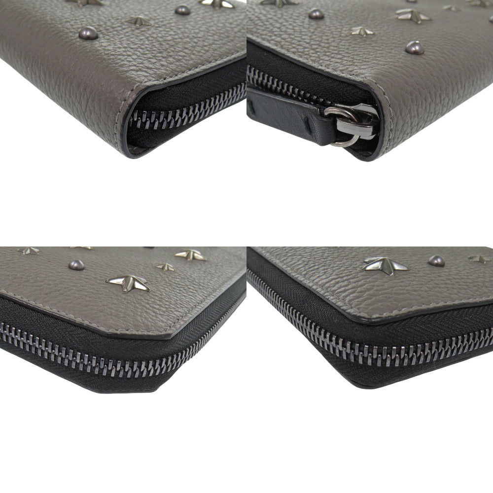 Jimmy Choo Long Wallet Purse Leather Gray Star Studs Women