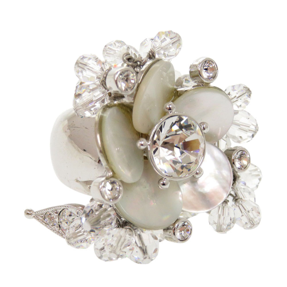 Christian Dior Ring Metal, Crystal Silver Vintage Flower Motif Women 9