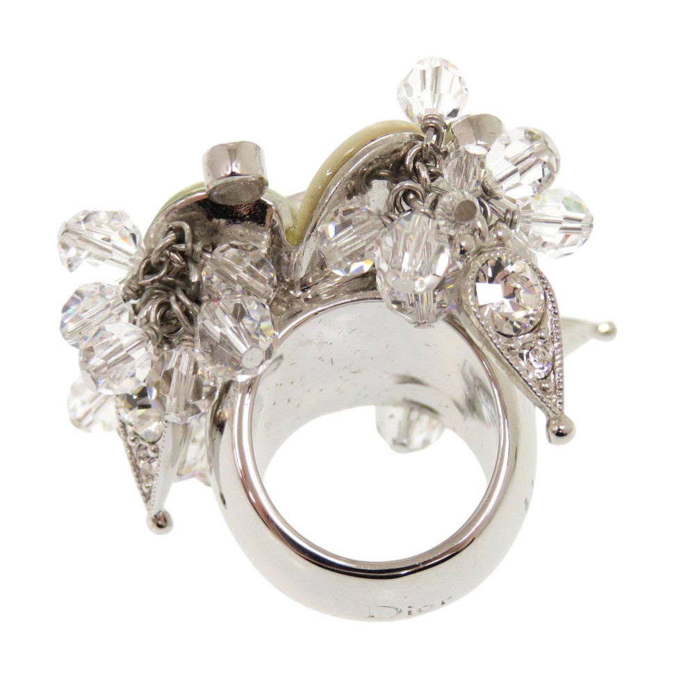 Christian Dior Ring Metal, Crystal Silver Vintage Flower Motif Women 9