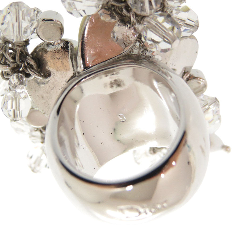 Christian Dior Ring Metal, Crystal Silver Vintage Flower Motif Women 9