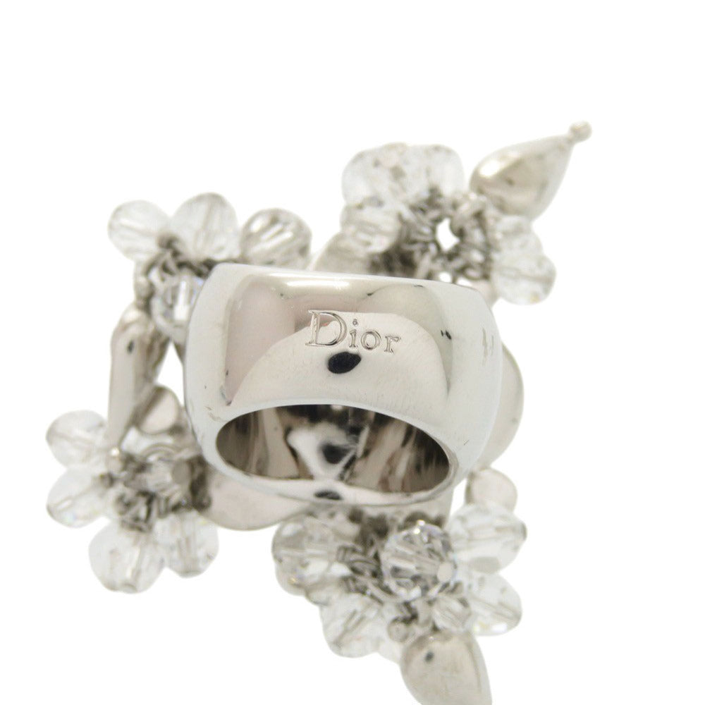 Christian Dior Ring Metal, Crystal Silver Vintage Flower Motif Women 9