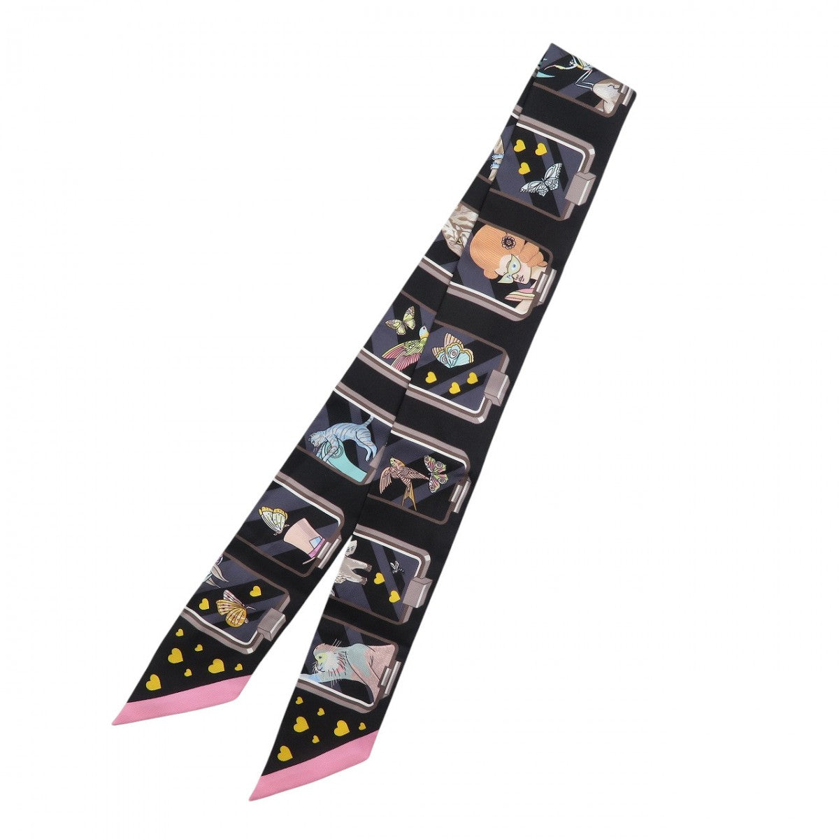 Hermes Scarf 063875S Silk Black Twilly Hermes Story Women