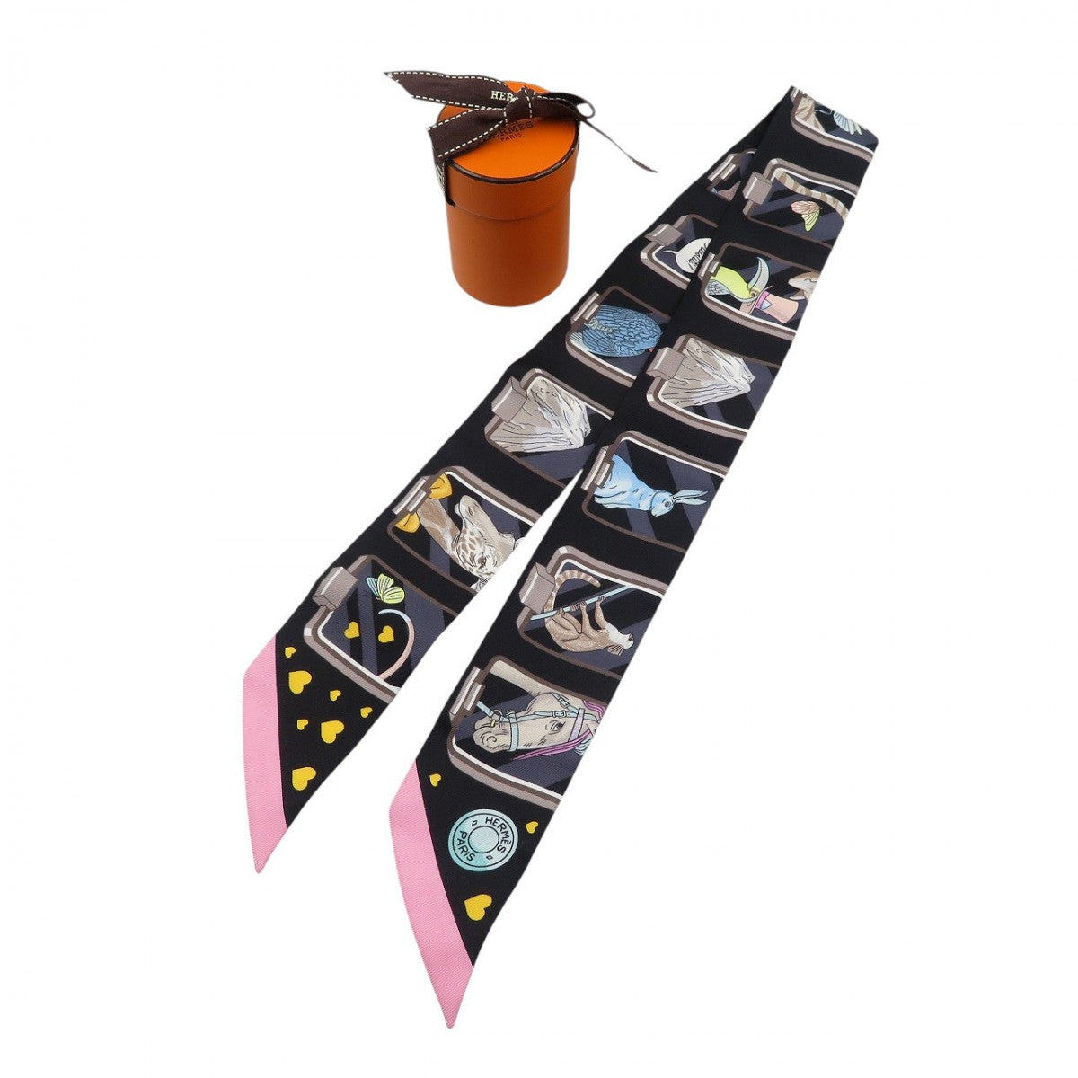 Hermes Scarf 063875S Silk Black Twilly Hermes Story Women