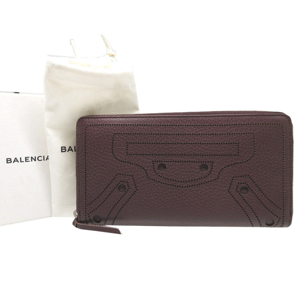 Balenciaga Long Wallet Purse 443521 Leather Brown Zip Around Blackout Women(Unisex)