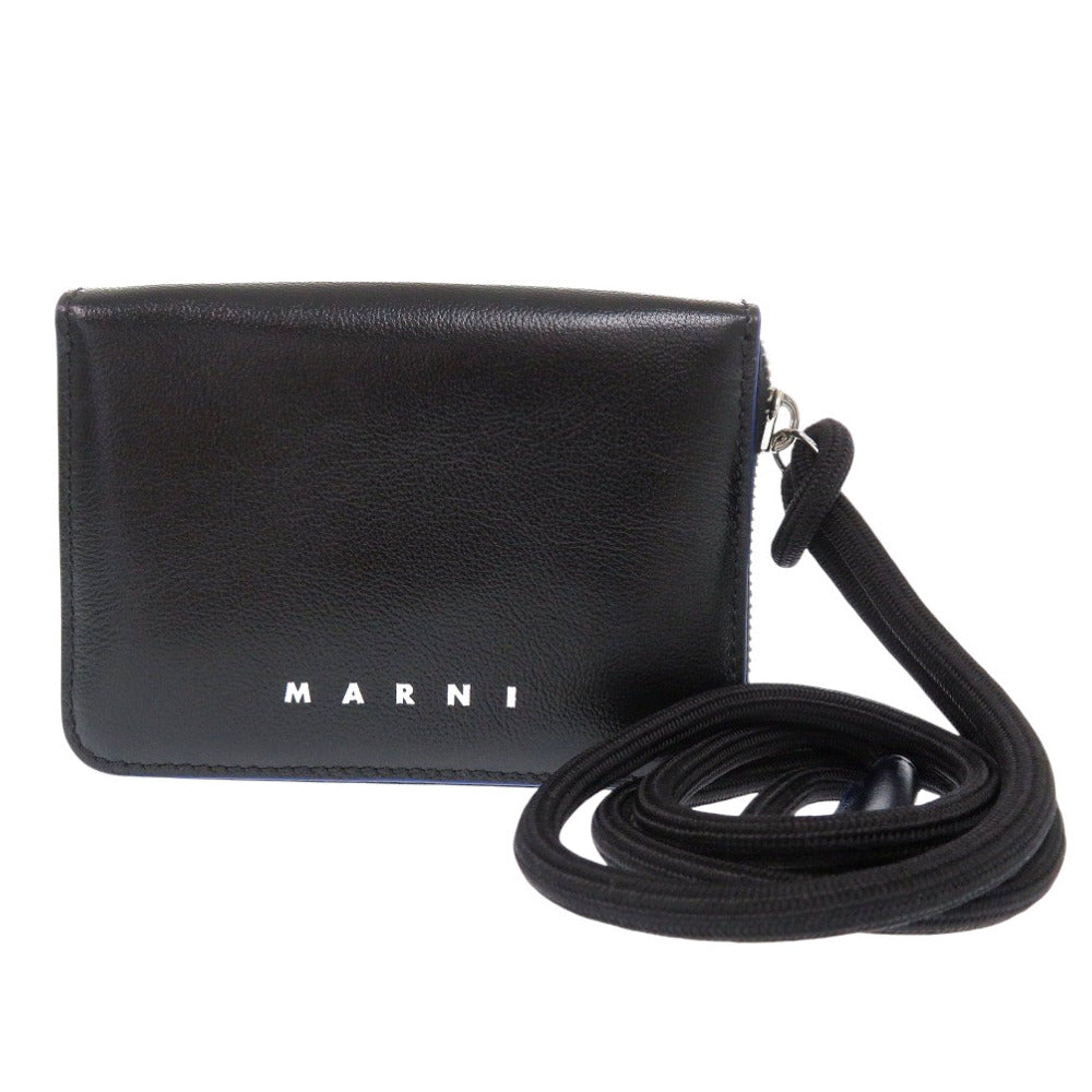 Marni Coin Case Pfmi0038U0 Leather Black Zip Around Wallet Women