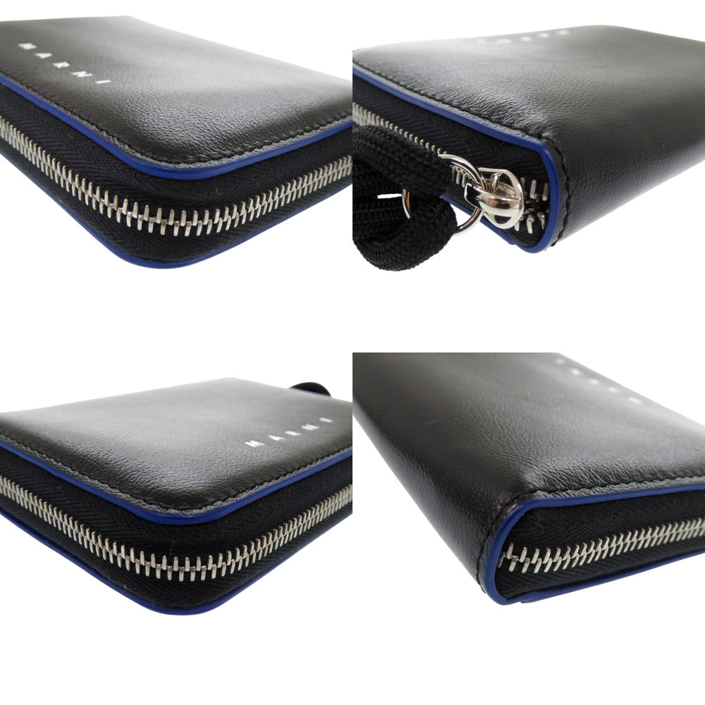 Marni Coin Case Pfmi0038U0 Leather Black Zip Around Wallet Women