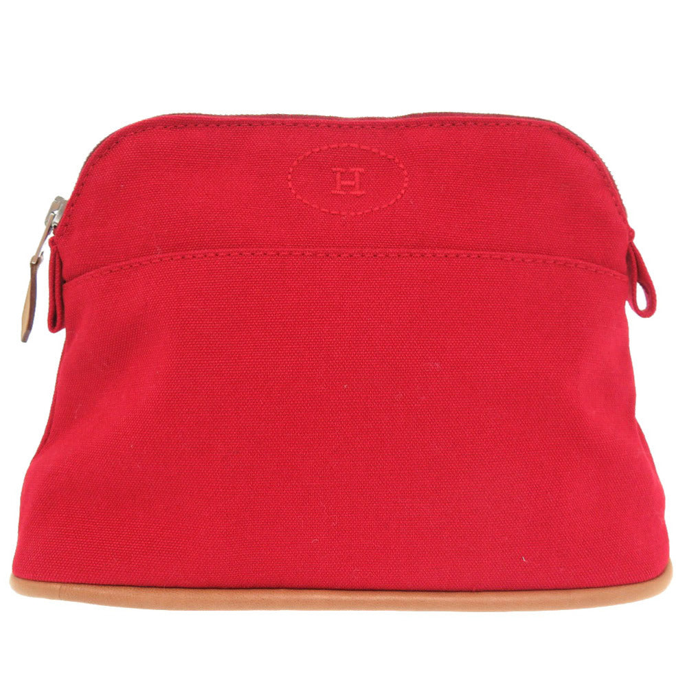 Hermes Pouch Canvas Red Bored Pouch 20 Women
