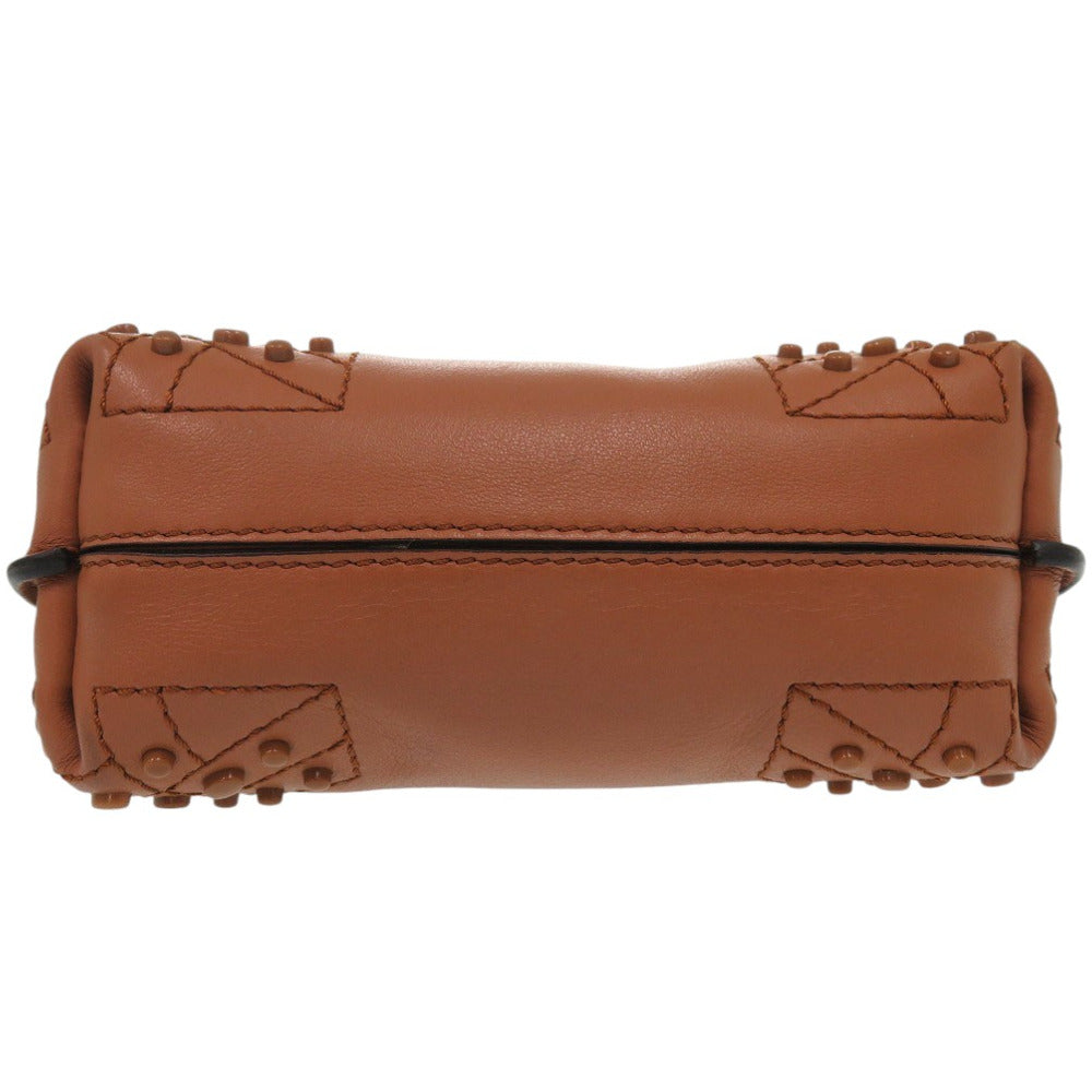 Todfs Handbag Leather Brown 2Way Micro Wave Bag Shoulder Bag Crossbody Women