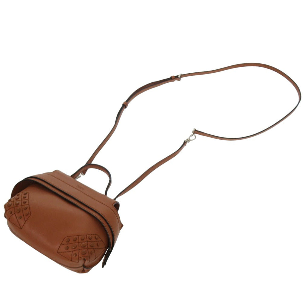 Todfs Handbag Leather Brown 2Way Micro Wave Bag Shoulder Bag Crossbody Women