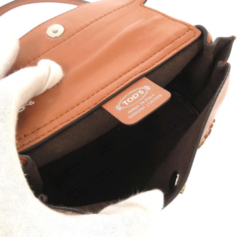 Todfs Handbag Leather Brown 2Way Micro Wave Bag Shoulder Bag Crossbody Women
