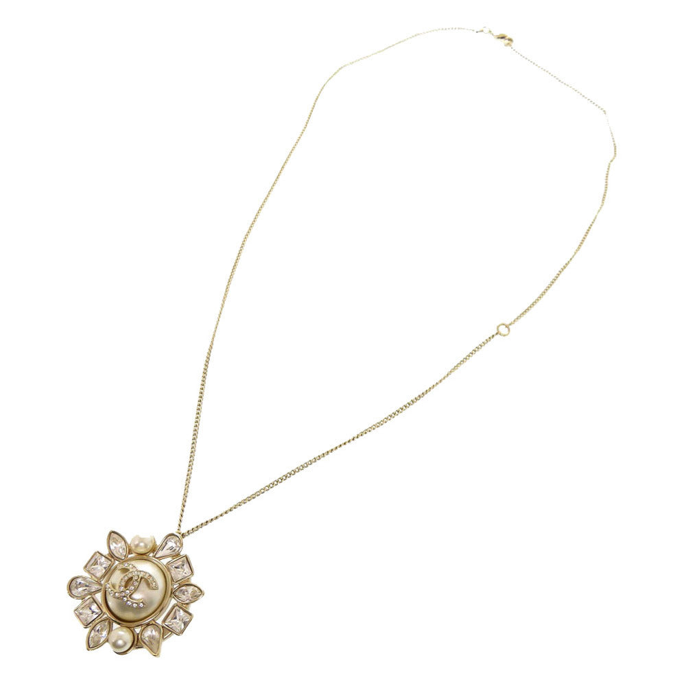 Chanel Necklace Fake Pearls, Stones Champagne Gold Coco Mark Women