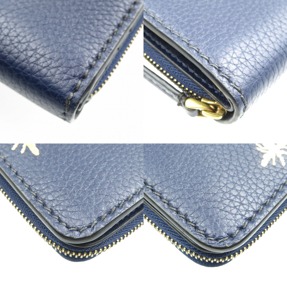 Christian Dior Bifold Wallet Leather Navy Women