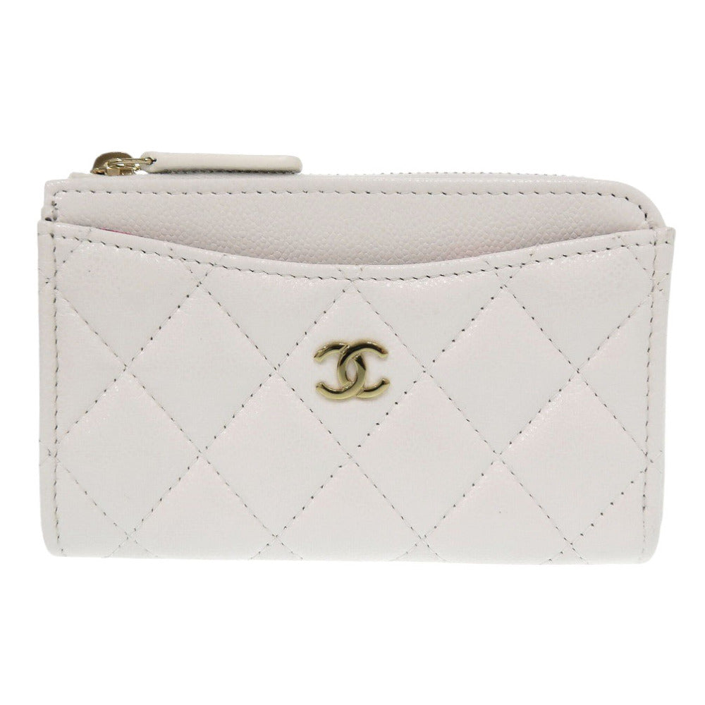 Chanel Coin Case Ap3179 Caviar Skin White Matrasse Coco Mark Women