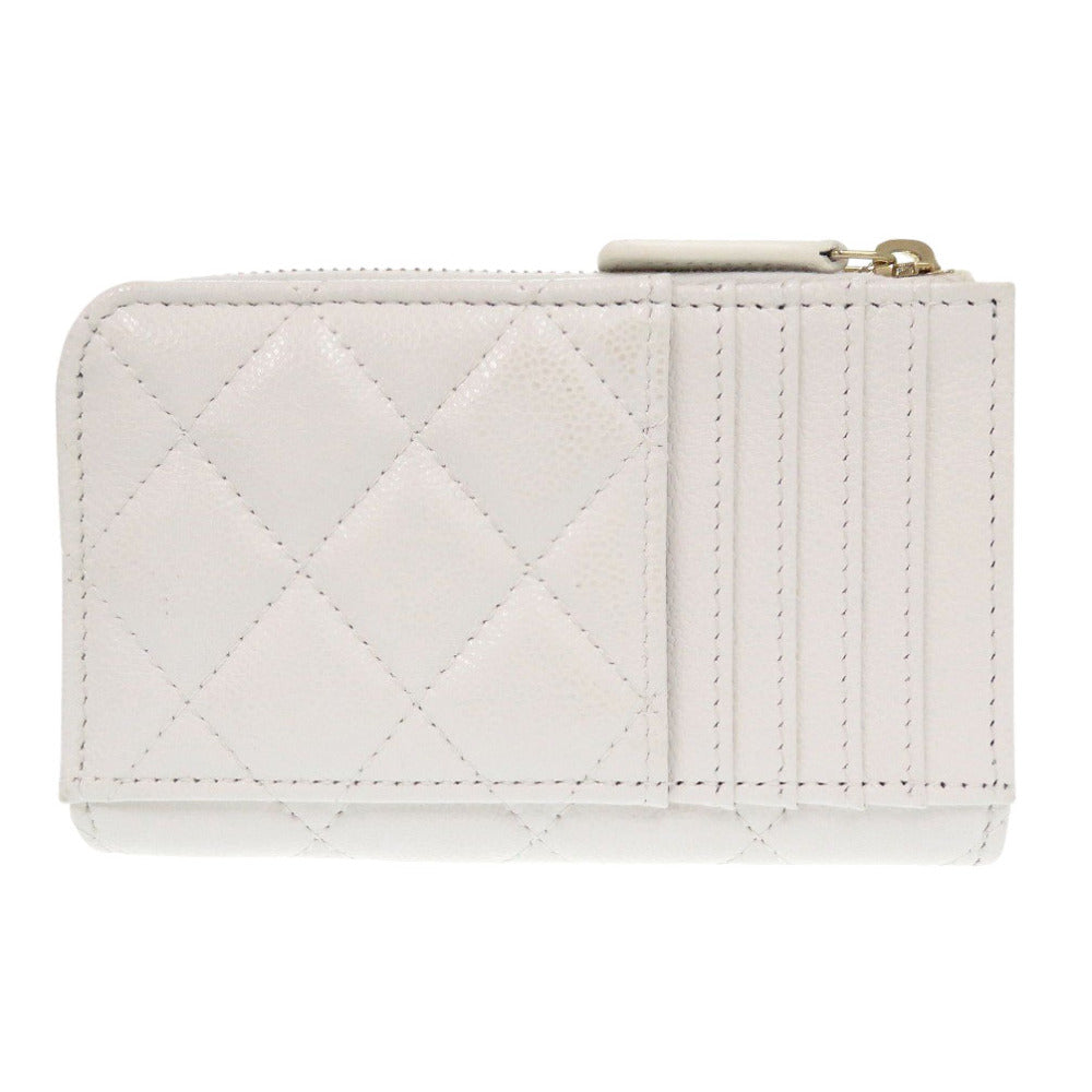Chanel Coin Case Ap3179 Caviar Skin White Matrasse Coco Mark Women