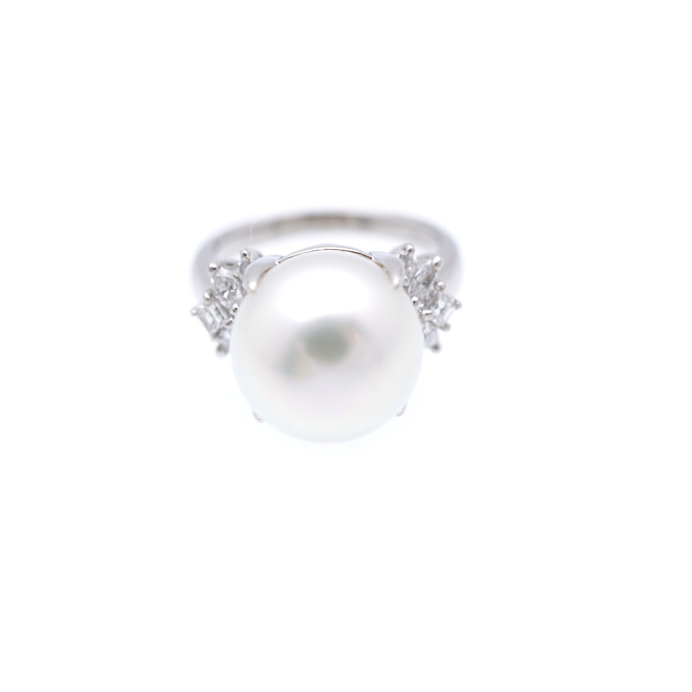 Jewelry Ring Pearl, Pt900Platinum Pearl White 0.5" South Sea Pearl / Diamond 0.43Ct Pt900 Women