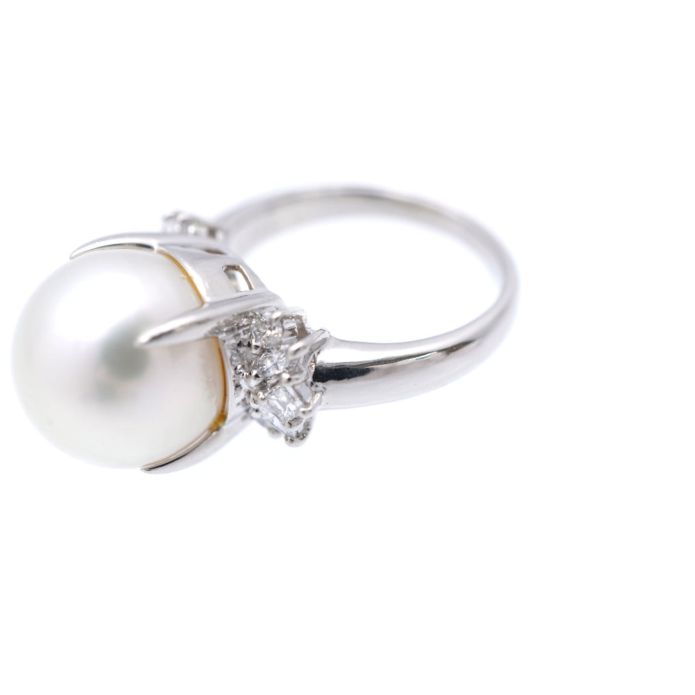 Jewelry Ring Pearl, Pt900Platinum Pearl White 0.5" South Sea Pearl / Diamond 0.43Ct Pt900 Women