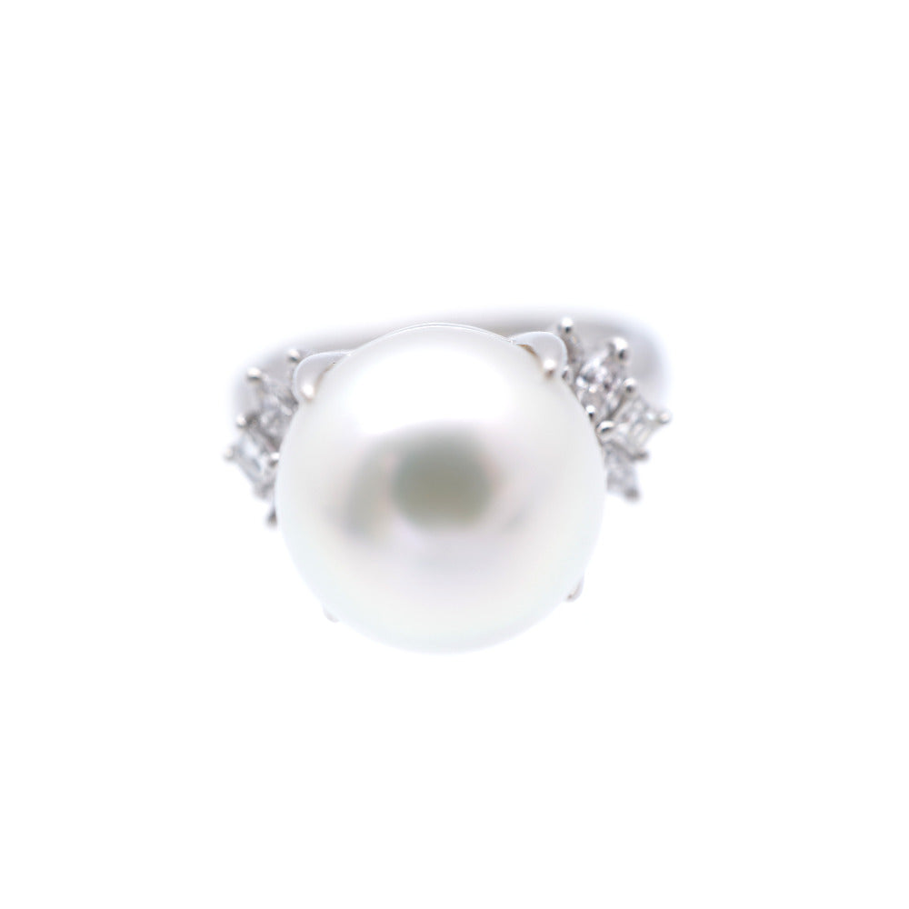 Jewelry Ring Pearl, Pt900Platinum Pearl White 0.5" South Sea Pearl / Diamond 0.43Ct Pt900 Women