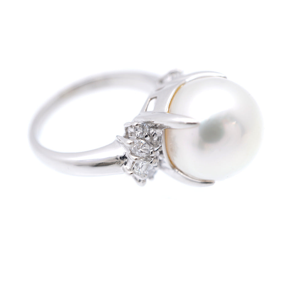 Jewelry Ring Pearl, Pt900Platinum Pearl White 0.5" South Sea Pearl / Diamond 0.43Ct Pt900 Women