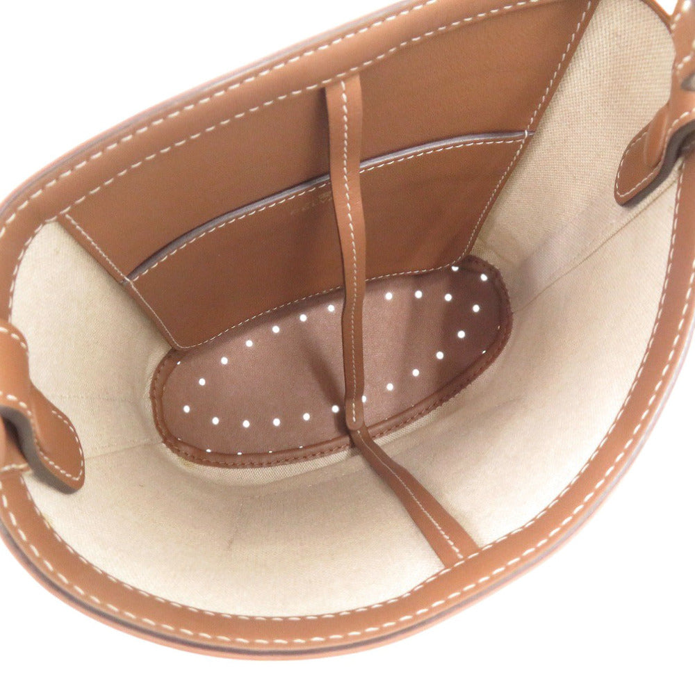 Delvaux Handbag Leather, Canvas Brown Bread Mini Bucket Women
