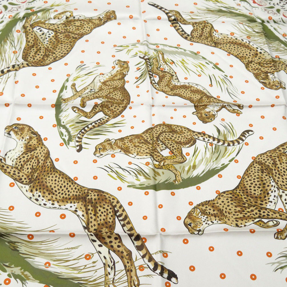 Hermes Scarf Silk Gris Twill Scarf Cheetah Carre90 Double Face Guepards Bandana Women