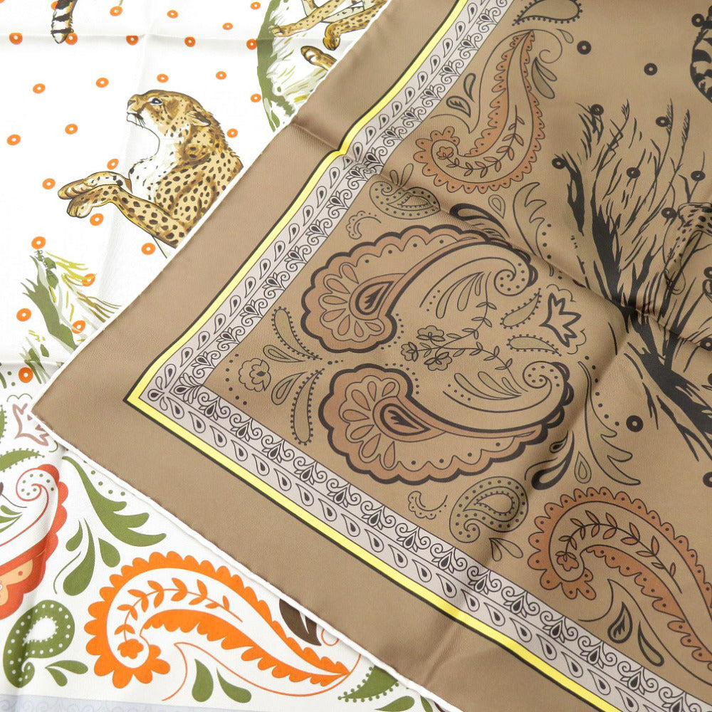 Hermes Scarf Silk Gris Twill Scarf Cheetah Carre90 Double Face Guepards Bandana Women